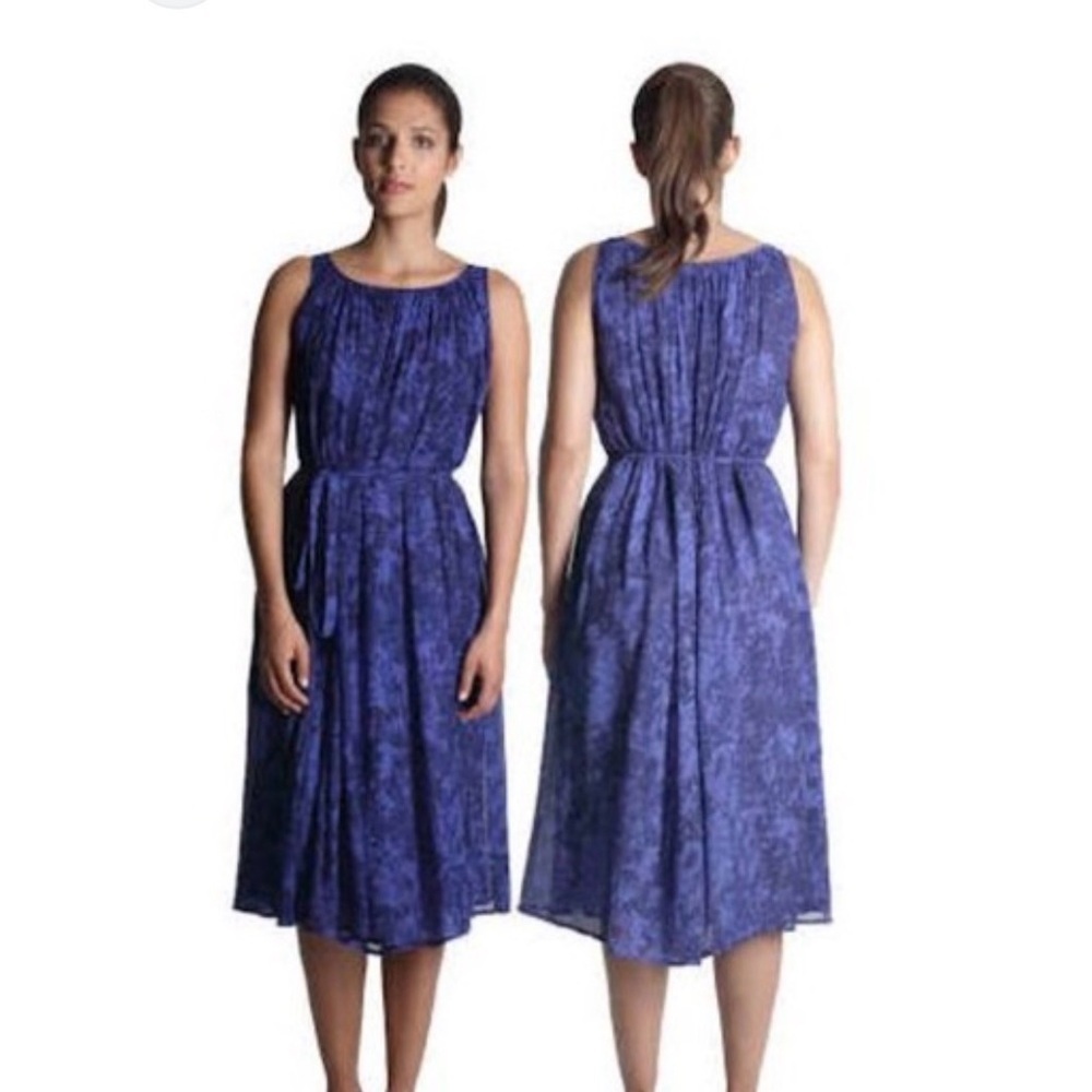 French Connection Purple-Blue Midi Dress with Waist Tie